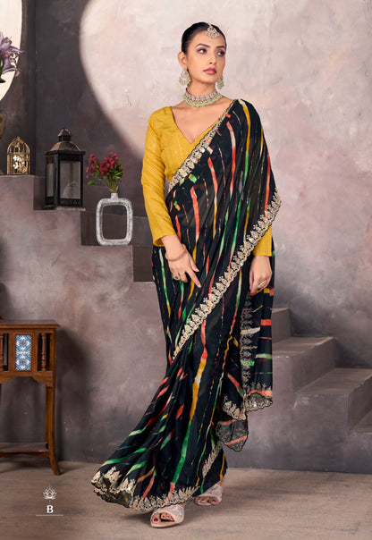 Multi Color Georgette Readymade/Easy Saree