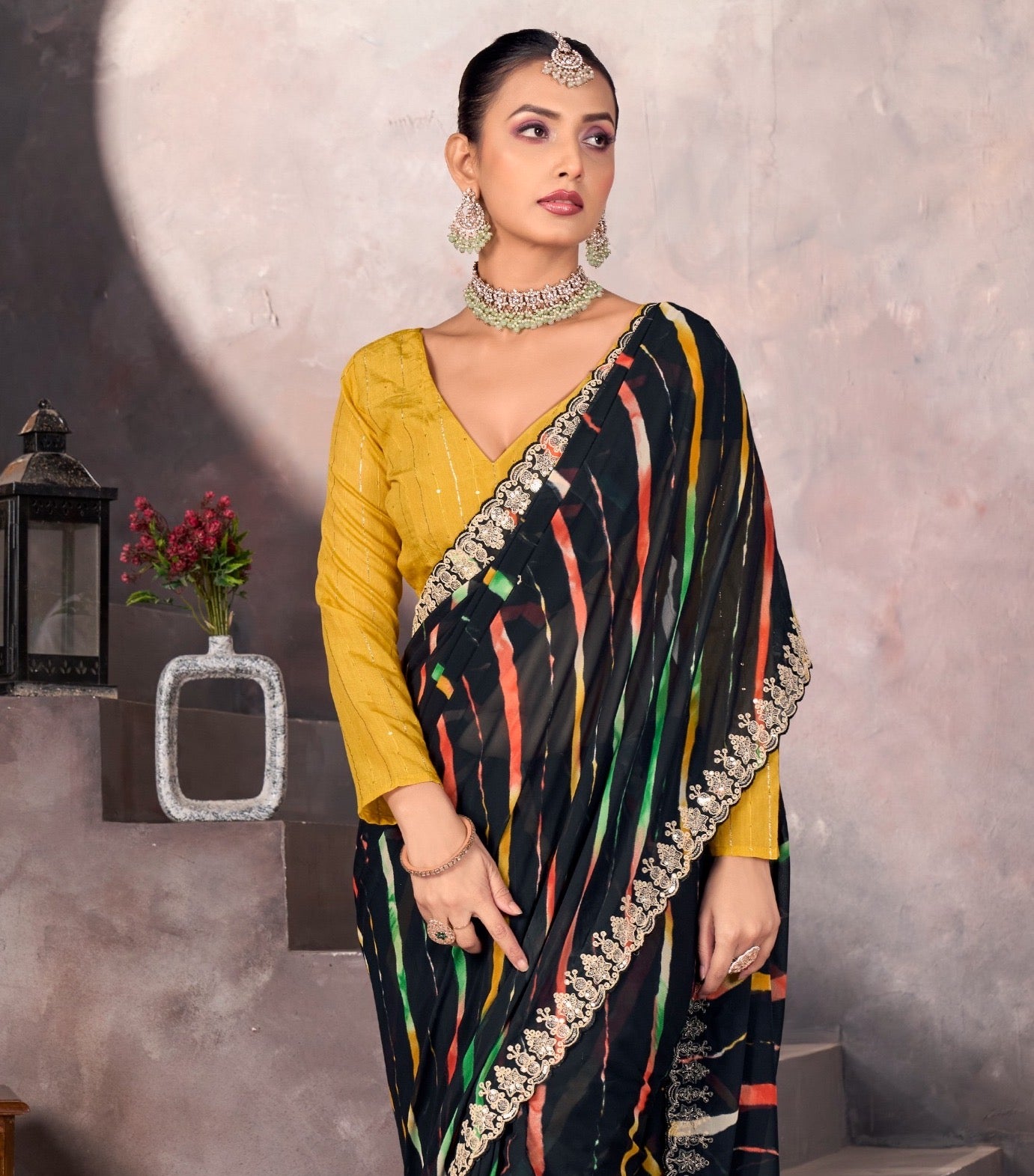 Multi Color Georgette Readymade/Easy Saree