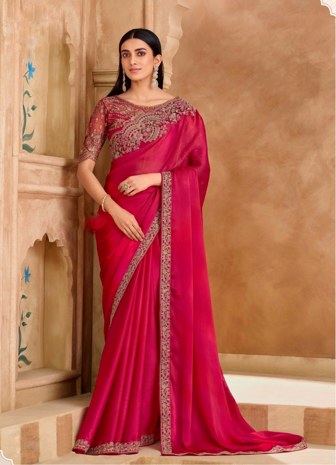 Pink Cocktail Party Wear Readymade Saree