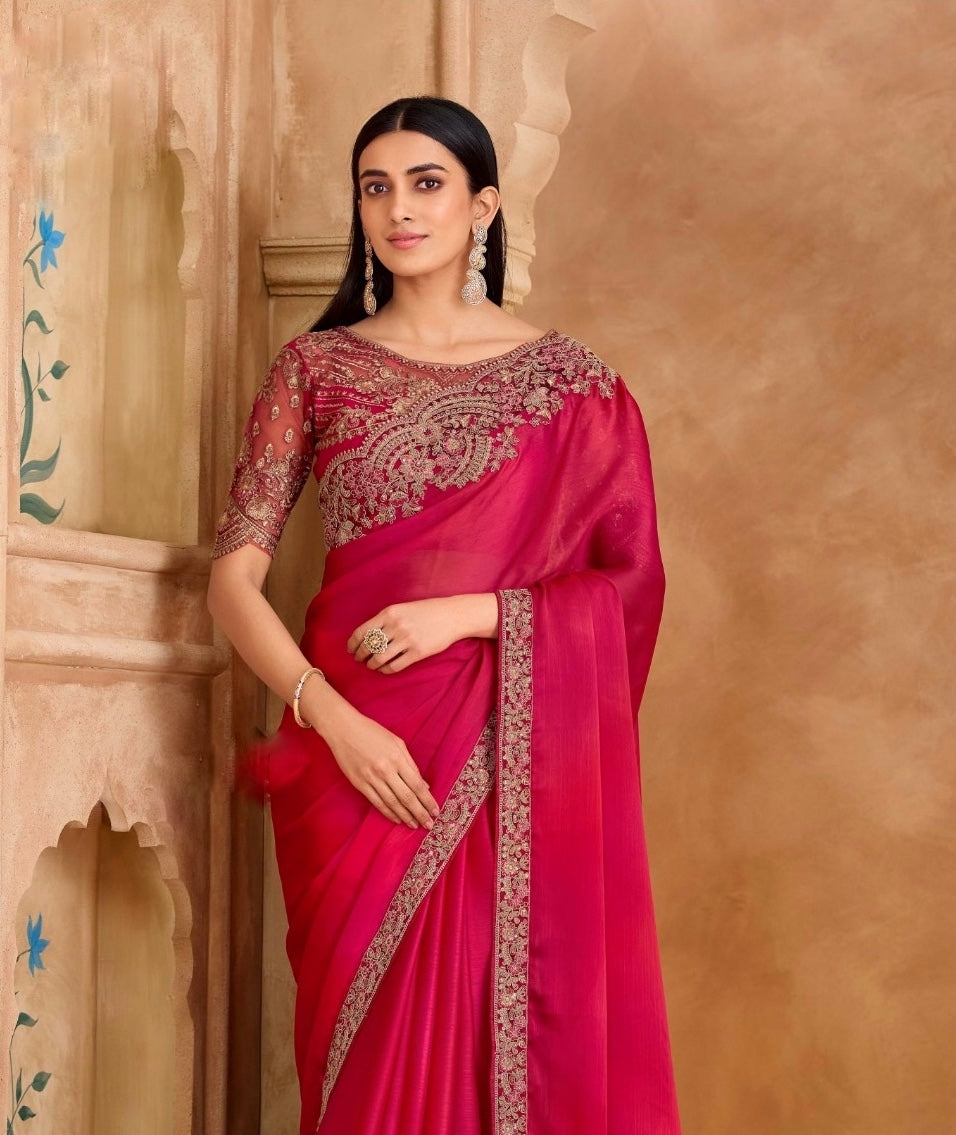 Pink Cocktail Party Wear Readymade Saree