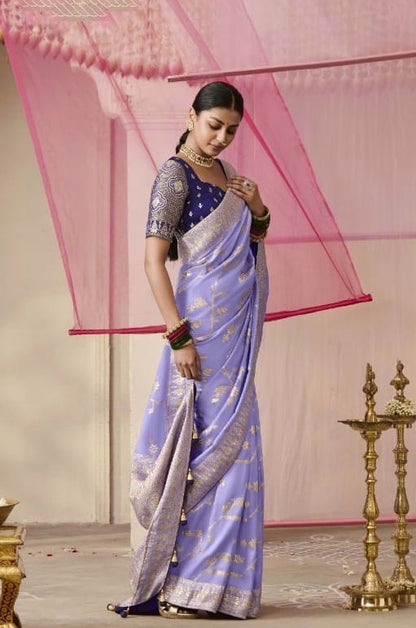 Powder Blue Color Designer Kanjivaram Silk Readymade/Easy Saree