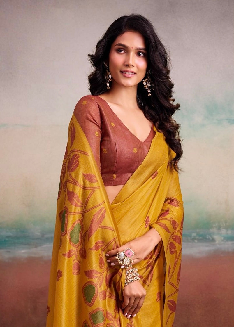 Mustard Mul Cotton Ready To Wear/Easy Saree - Panaash Saree