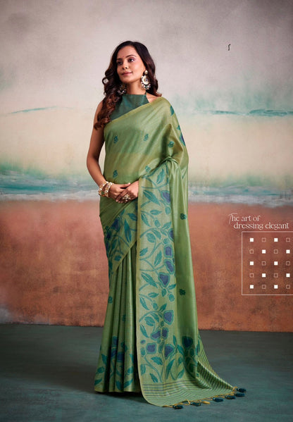 Green Mul Cotton Ready To Wear/Easy Saree - Panaash Saree