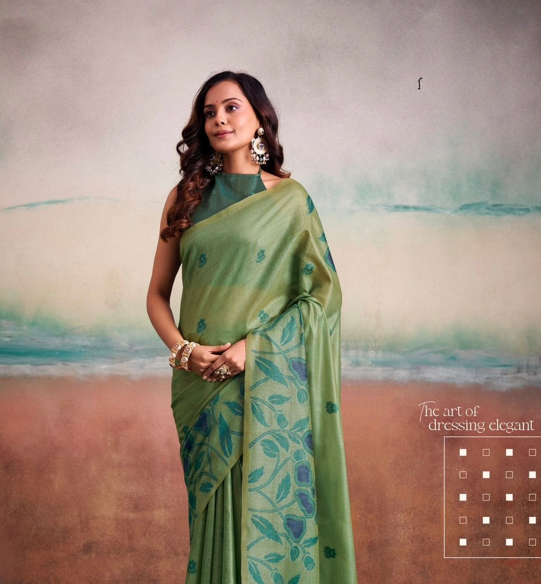 Green Mul Cotton Ready To Wear/Easy Saree - Panaash Saree