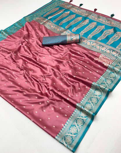 Dusty Rose Pink Satin Silk Readymade/Easy Saree - Panaash Saree
