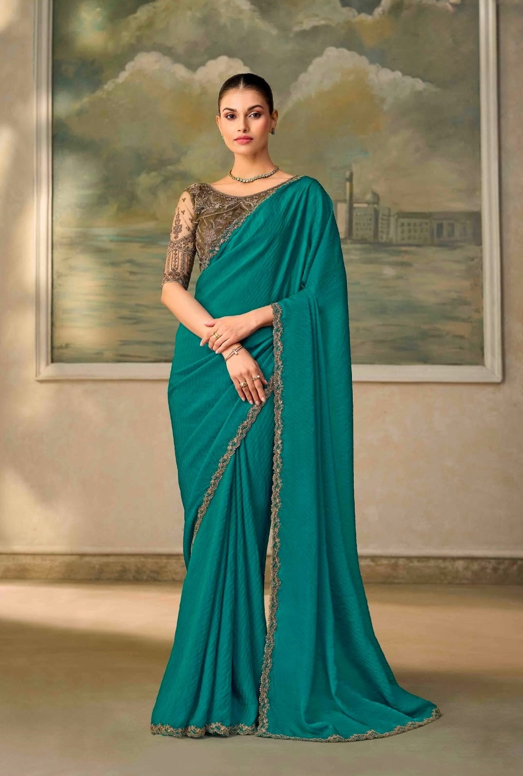Dark Green Cocktail Ready To Wear/Easy Saree by Stylebypanaash 