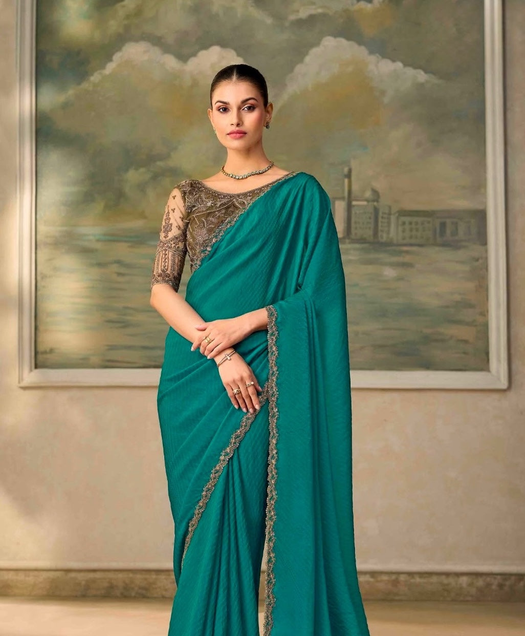 Dark Green Cocktail Ready To Wear/Easy Saree by Stylebypanaash  