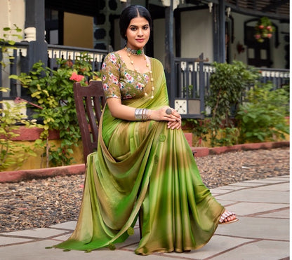 Green Georgette Readymade Saree