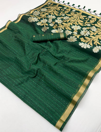 Green Munga Silk Readymade/Easy Saree - Panaash Saree