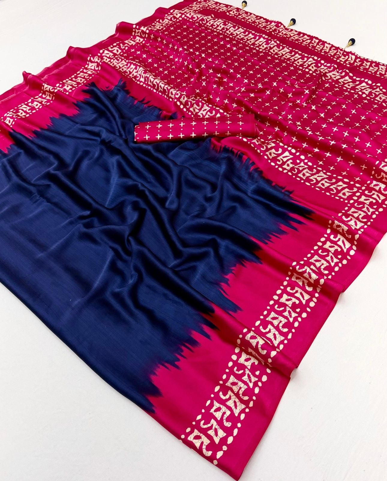 Navy Blue Crepe Silk Ready To Wear/Easy Saree - Panaash Saree
