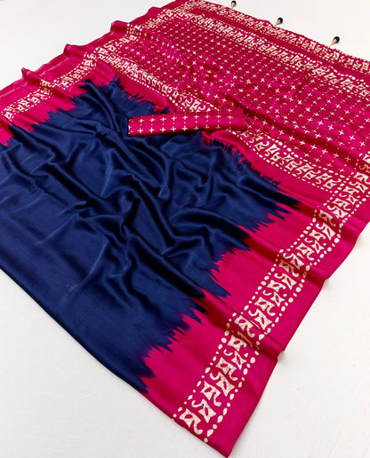 Navy Blue Crepe Silk Ready To Wear/Easy Saree - Panaash Saree