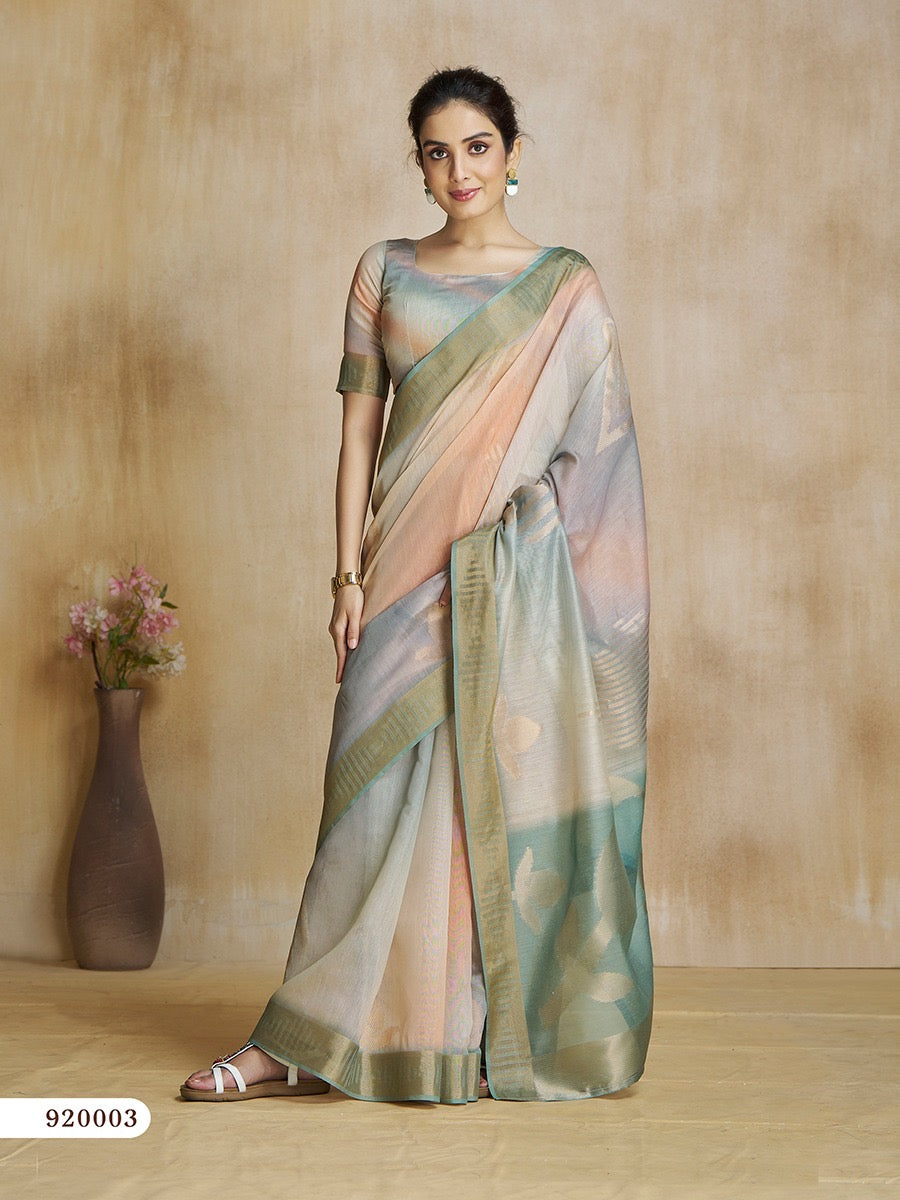 Multicolor Digital Print Silk Readymade/Easy Saree