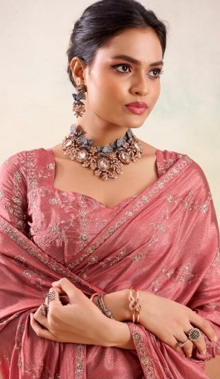 Peach Georgette Readymade/Easy Saree - Panaash Saree