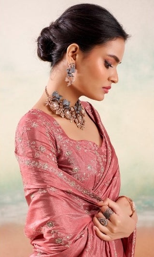 Peach Georgette Readymade/Easy Saree - Panaash Saree