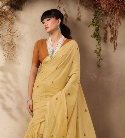 Yellow Color Cotton Readymade/Easy Saree