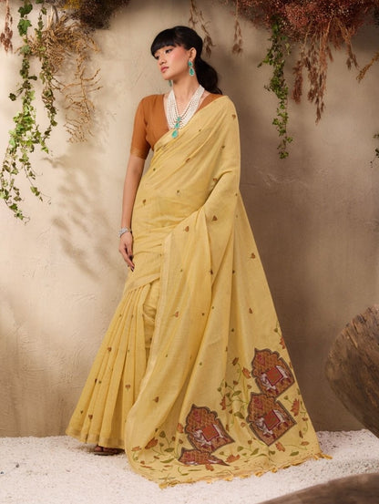 Yellow Color Cotton Readymade/Easy Saree