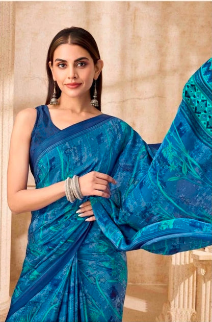 Peacock Blue Crepe Silk Ready To Wear/Easy Saree by Stylebypanaash 