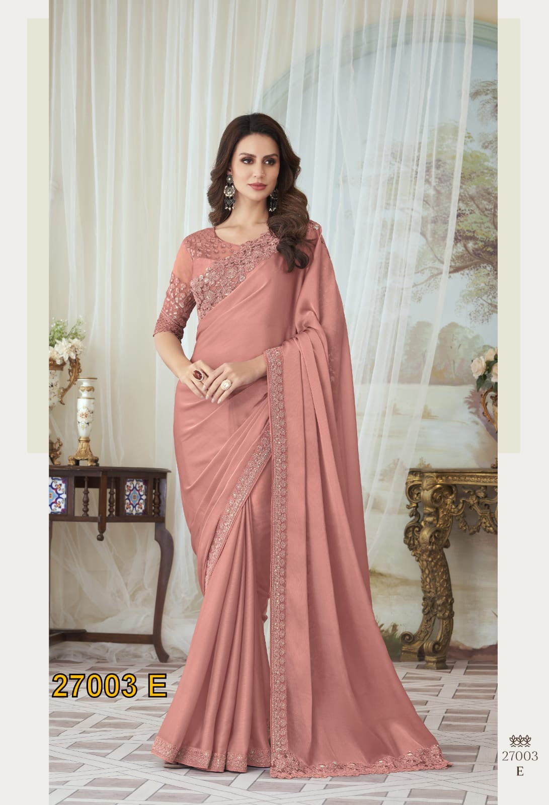 Light Peach Color Cocktail Readymade Saree