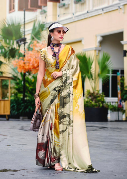 Yellow Crepe Silk Ready To Wear/Easy Saree