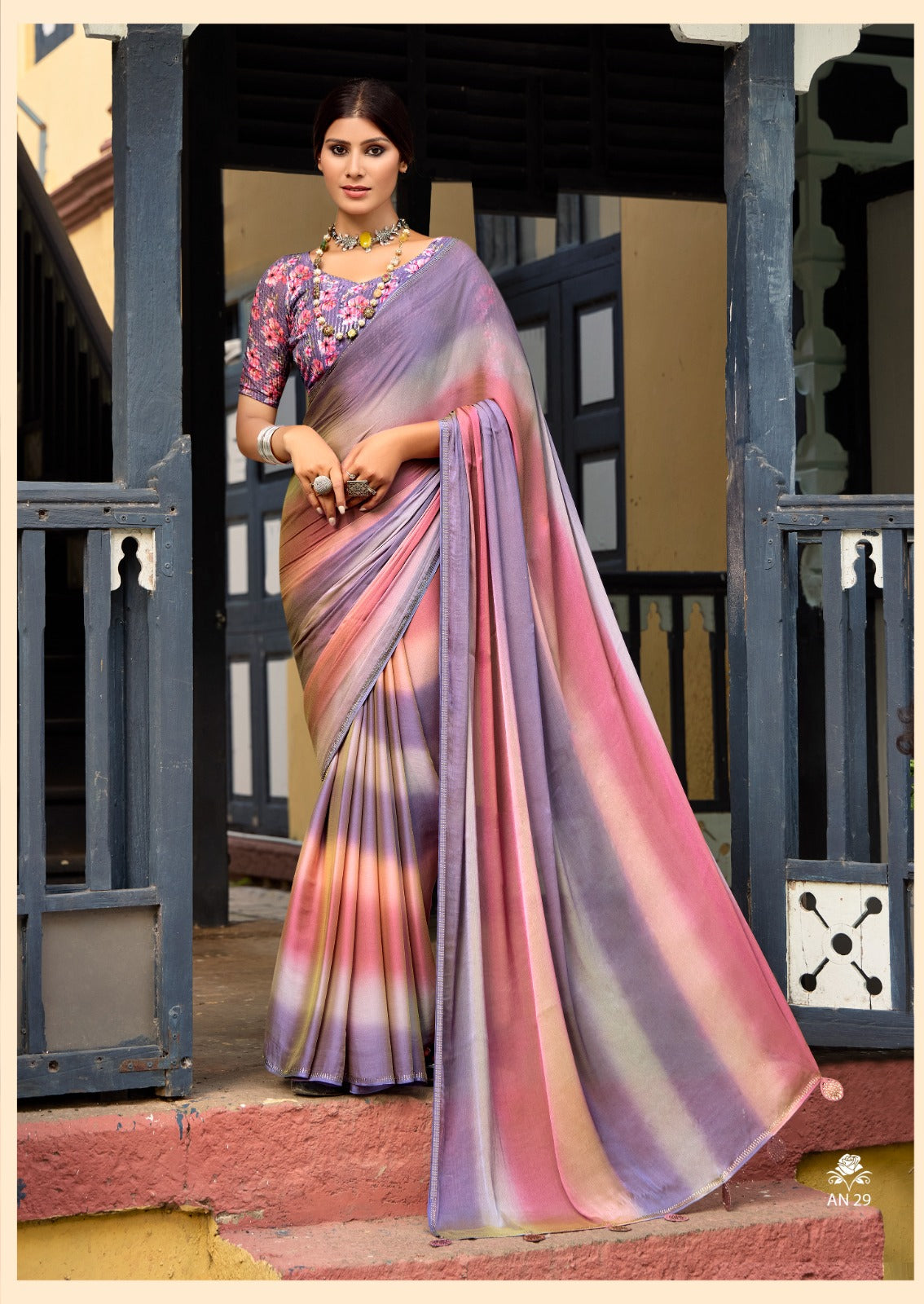 Multicolor Georgette Readymade Saree