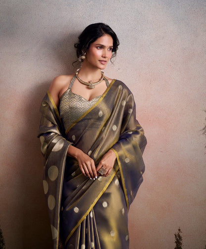 Steel Grey Tissue Silk Normal Drape Saree - Panaash Saree