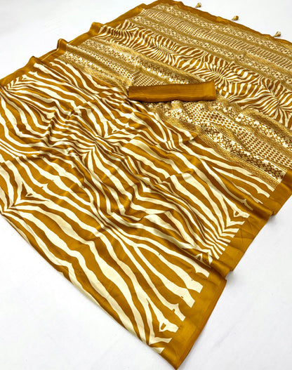 Yellow Crepe Silk Ready To Wear/Easy Saree