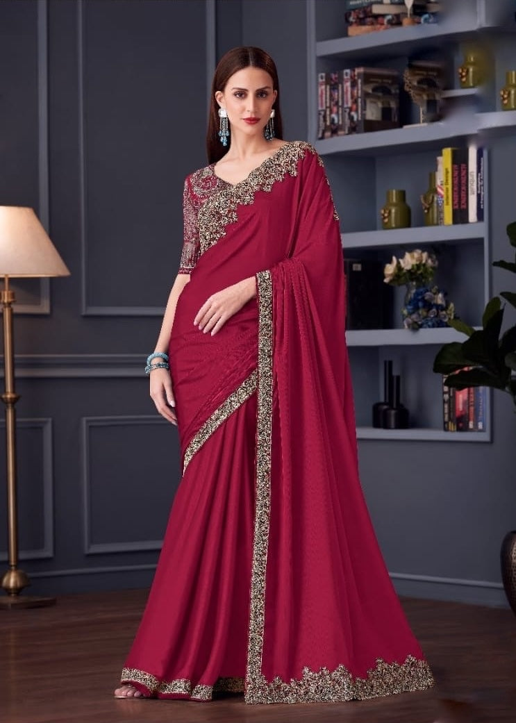 Maroon Cocktail Ready To Wear/Easy Saree by StylebyPanaash