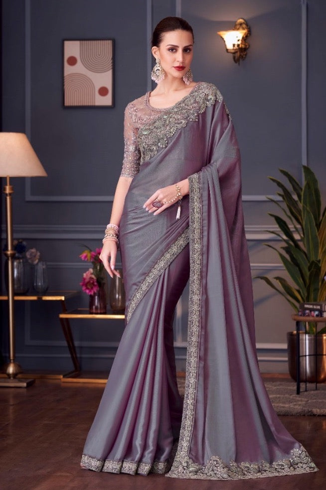 Mauve Color Cocktail Readymade Saree