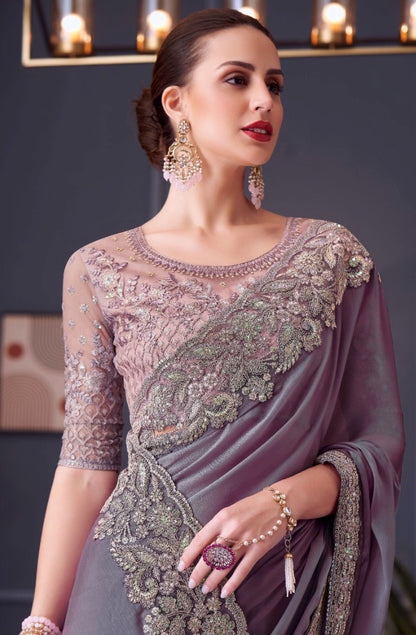 Mauve Color Cocktail Readymade Saree