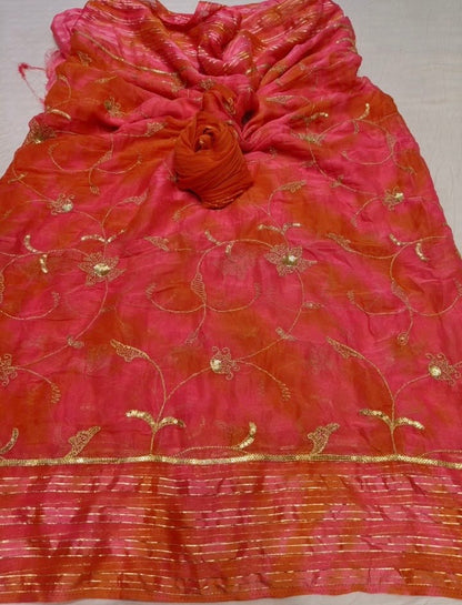 Peach Chiffon Ready To Wear/Easy Saree