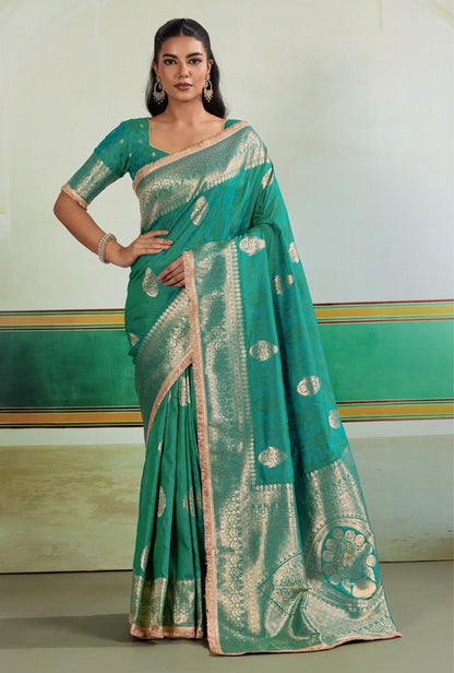 Emerald green Banarasi Silk Readymade/Easy Saree