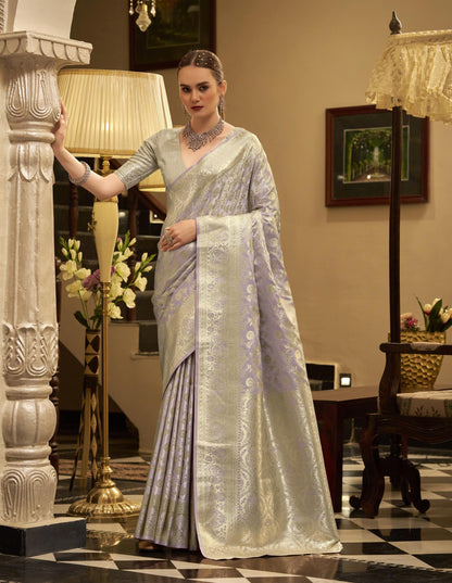 Ivory Satin Silk Readymade/Easy Saree - Panaash Saree