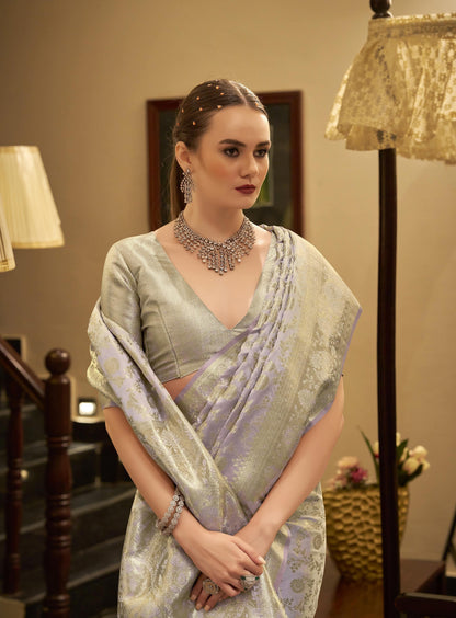 Ivory Satin Silk Readymade/Easy Saree - Panaash Saree