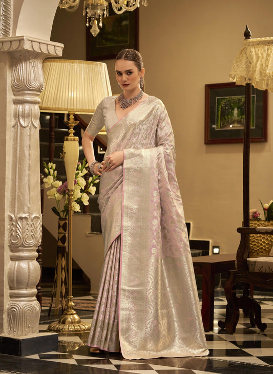 Dusty Pink Satin Silk Readymade/Easy Saree - Panaash Saree