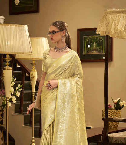 Champagne Gold Satin Silk Readymade/Easy Saree - Panaash Saree