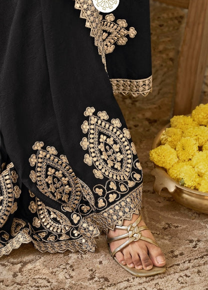 Black Designer Silk Readymade/Easy Saree