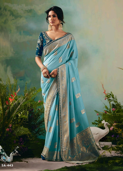 Blue Designer Kanjivaram Silk Readymade/Easy Saree
