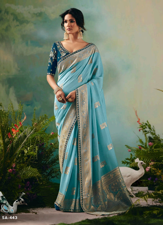 Blue Designer Kanjivaram Silk Readymade/Easy Saree