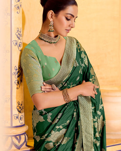 Dark Green Designer Silk Readymade/Easy Saree