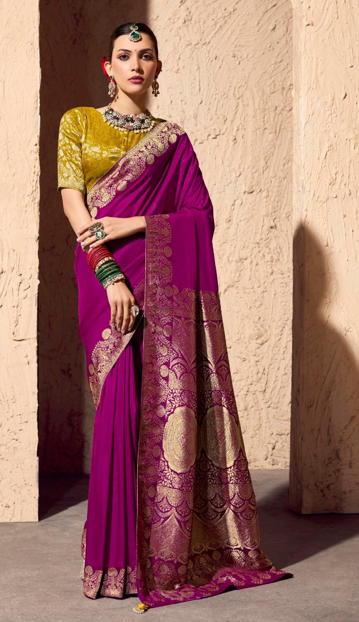 Magenta Designer Silk Readymade/Easy Saree