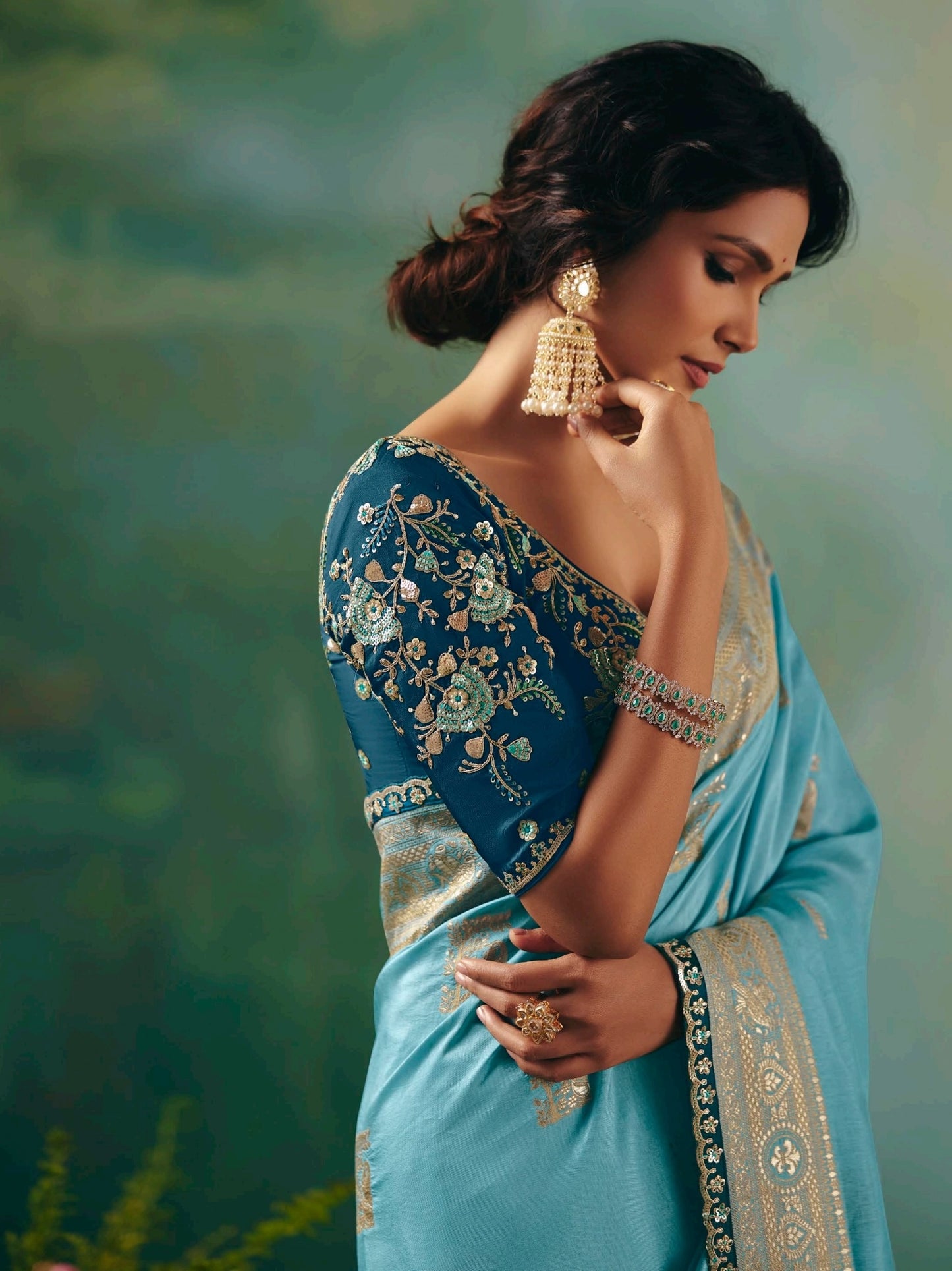 Blue Designer Kanjivaram Silk Readymade/Easy Saree