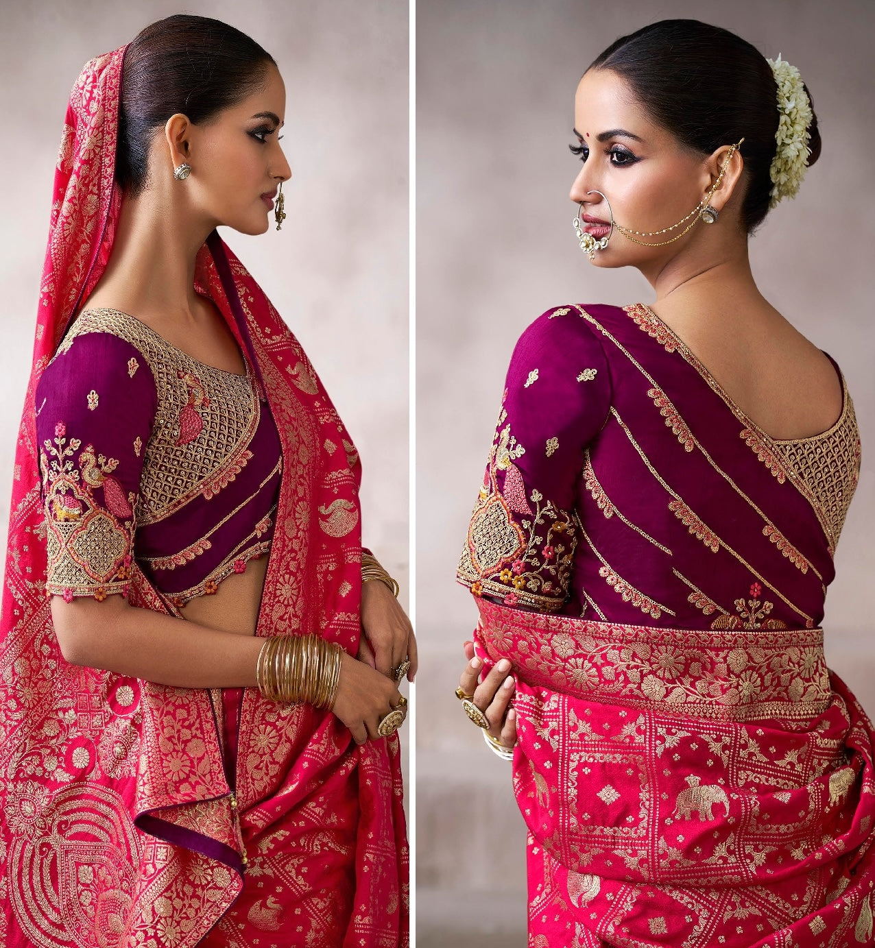 Cherry Color Designer Kanjivaram Readymade/Easy Saree