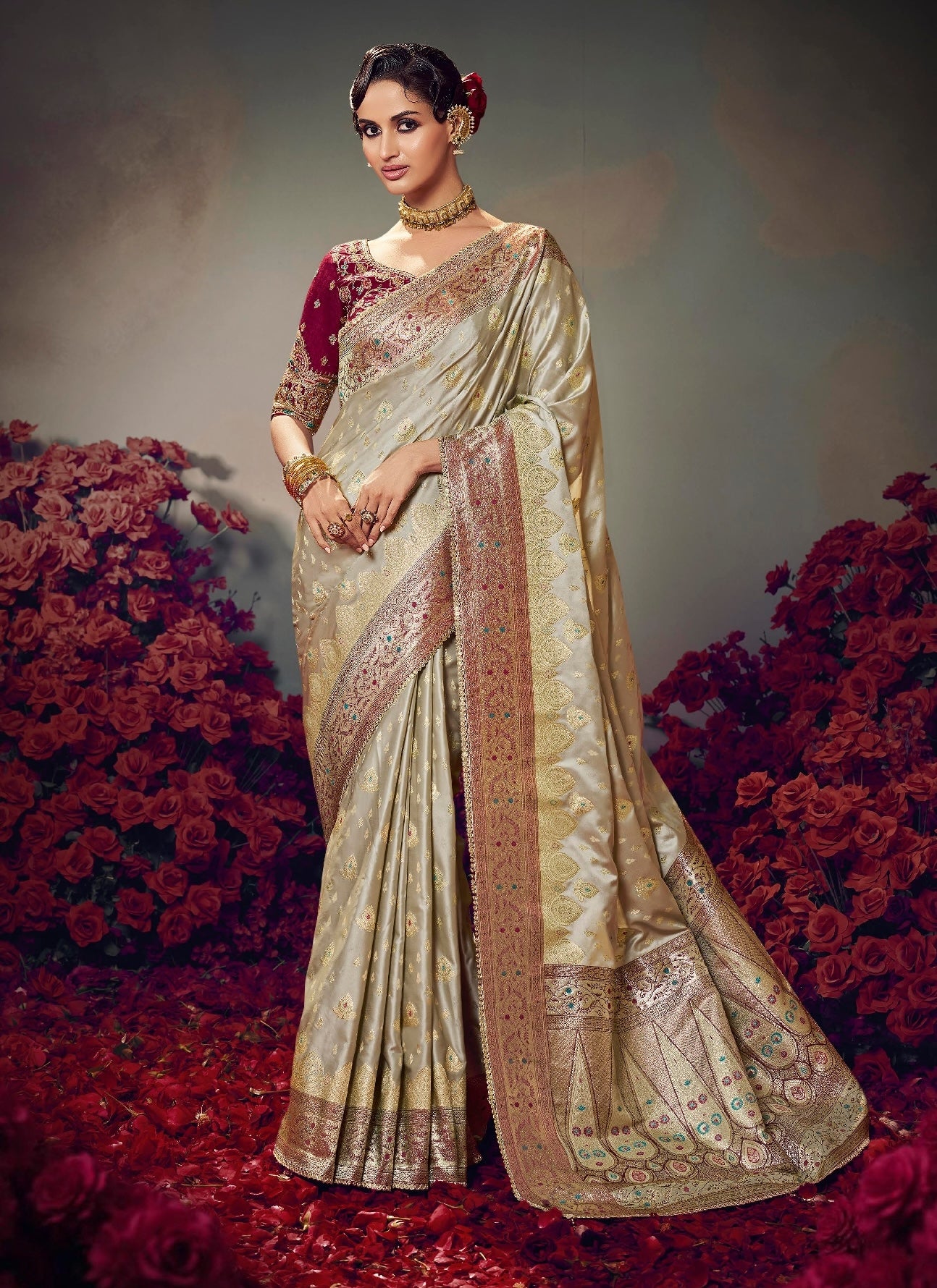 Golden Color Designer Kanjivaram Readymade/Easy Saree