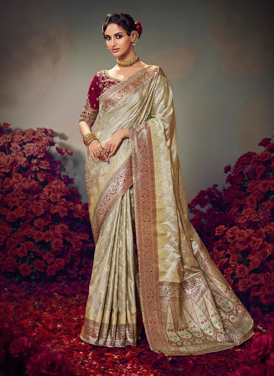 Golden Color Designer Kanjivaram Readymade/Easy Saree