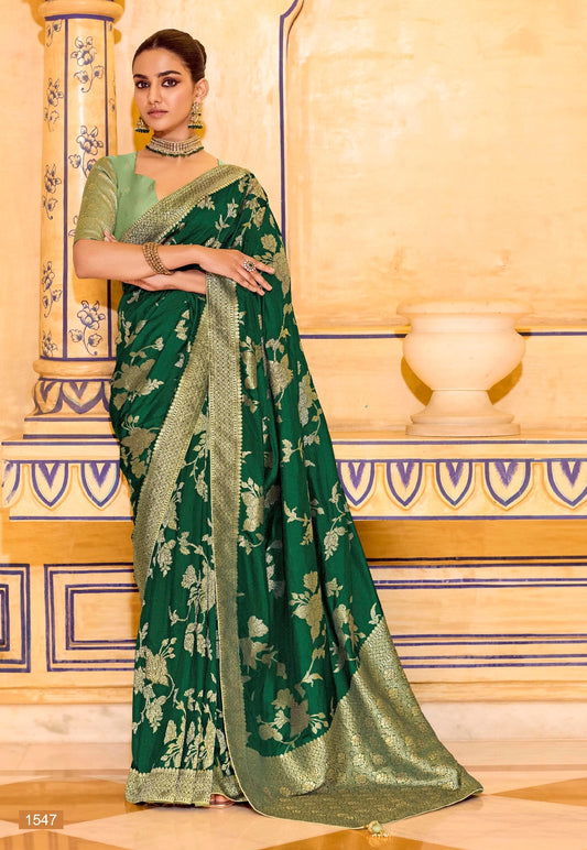 Dark Green Designer Silk Readymade/Easy Saree