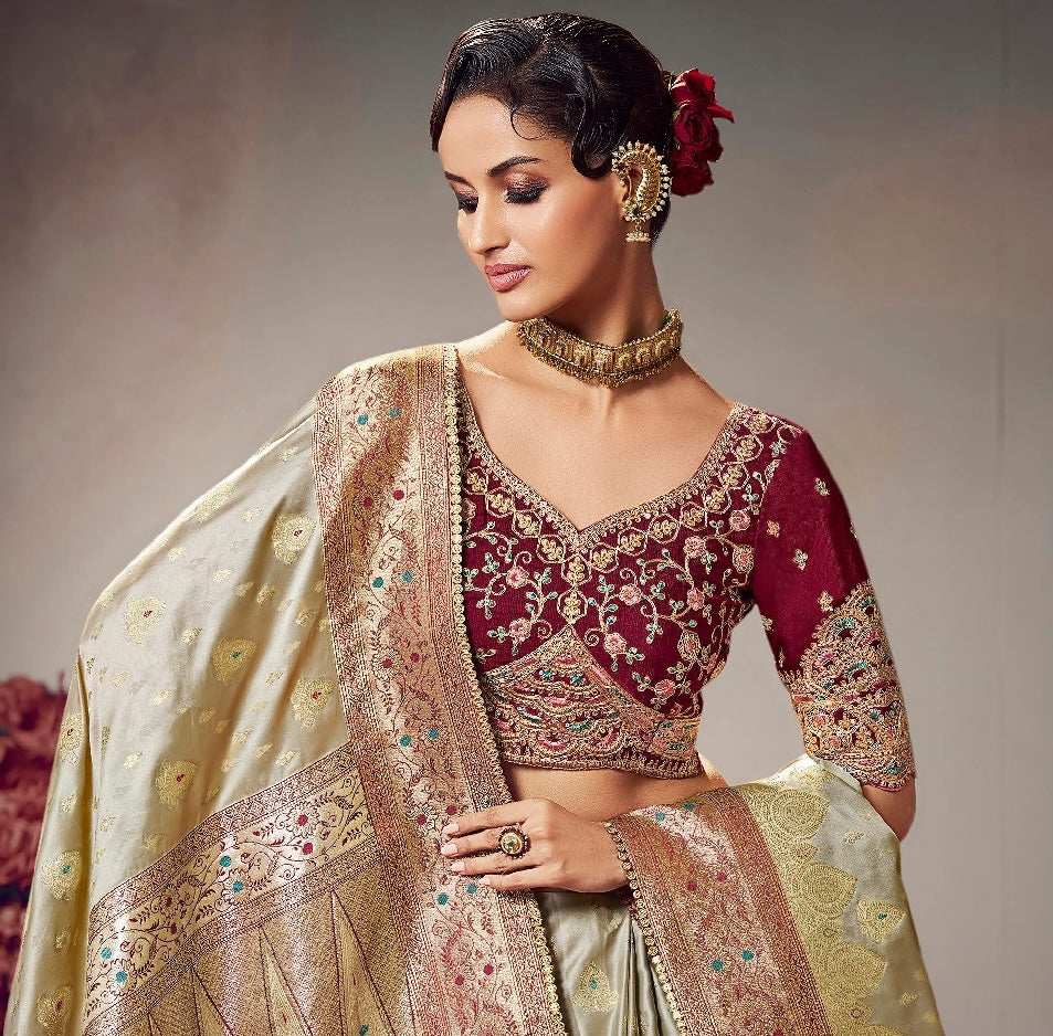 Golden Color Designer Kanjivaram Readymade/Easy Saree