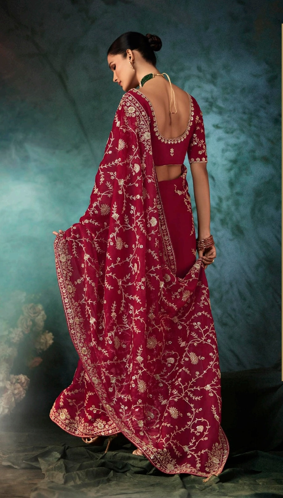 Maroon Embroidery Silk Readymade/Easy Saree