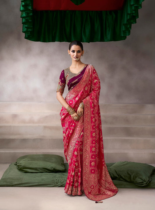 Cherry Color Designer Kanjivaram Readymade/Easy Saree