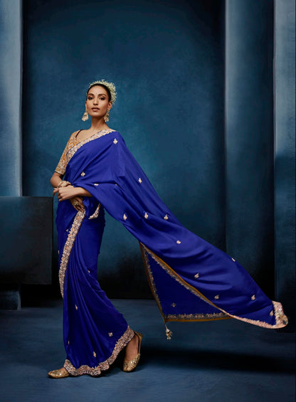 Royal Blue Tissue Silk Ready to wear/Easy Saree - Panaash Saree