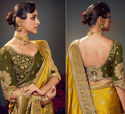 Mustard Color Designer Kanjivaram Readymade/Easy Saree